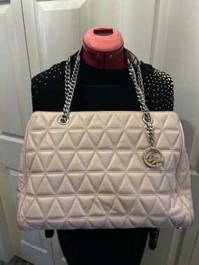 Michael Kors Blush Quilted Leather Tote with Chain Handles